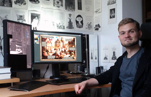 Der Illustrator Florian Biege an seinem Arbeitsplatz